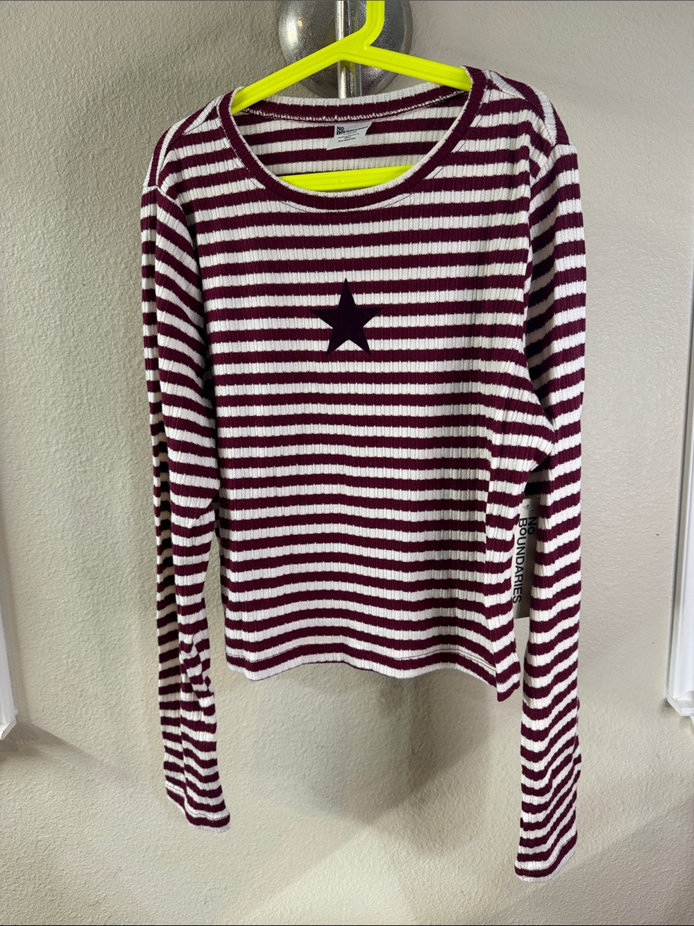 Striped Maroon & White Star Long Sleeve Top